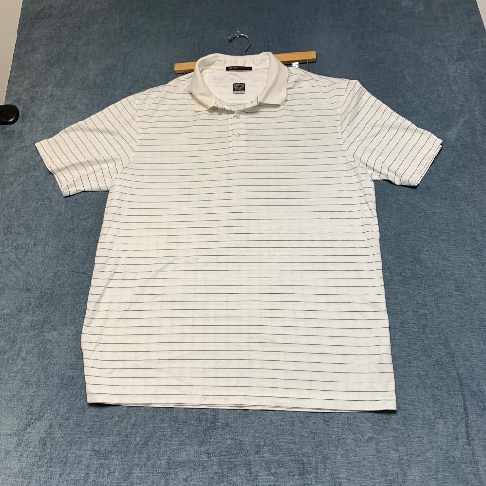 Tiger Woods Collection Dri Fit Polo Shirt Mens XL White Striped Golf Performance
